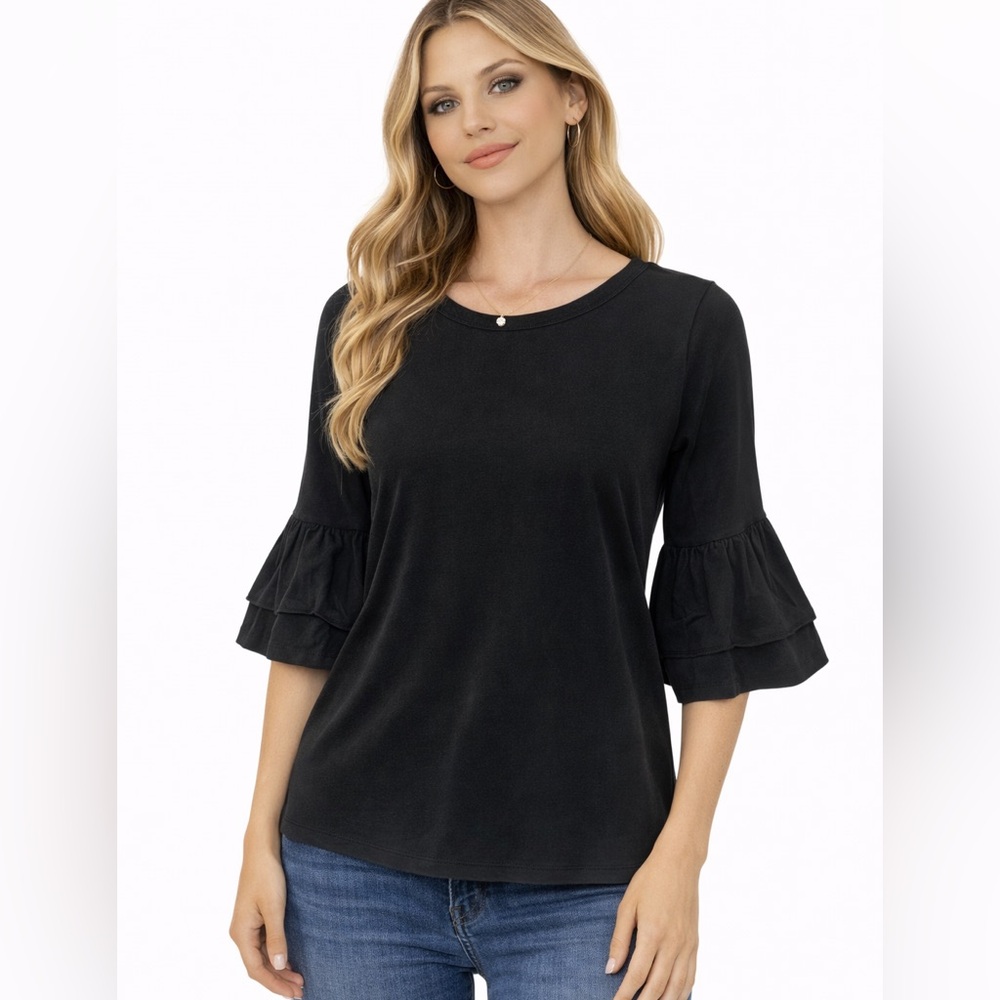Veronica Beard Size Small Black Ruffle Sleeve Blouse